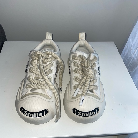 Ouder Smile Jadestone Canvas Chunky Rubber Toe White Shoes Rope Laces 6 - Picture 4 of 5